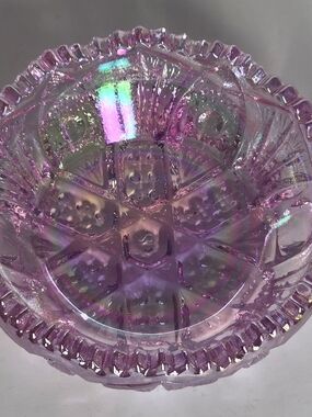 L.E Smith Iridescent Pink Glass Decorative 2 Handled Dish